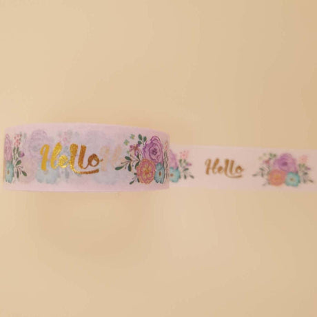 Banda Washi - Roz Pal Model Hello cu Flori Banda Washi Paperie.ro 