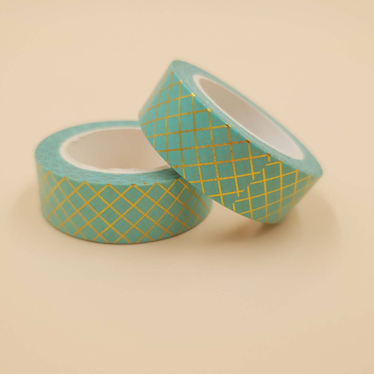 Banda Washi - Albastru Ciel Model Dungi Aurii Paperie.ro 