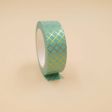 Banda Washi - Albastru Ciel Model Dungi Aurii Paperie.ro 
