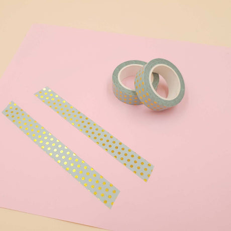 Banda Washi - Verde Deschis Model Buline Aurii Paperie.ro 