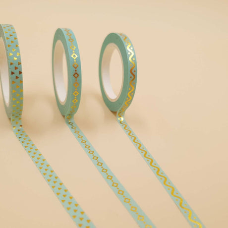 Banda Washi Subtire - Verde Deschis Set 3 Buc Paperie.ro 