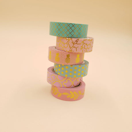 Banda Washi - Set 5 bucati Auriu Turquoise Banda Washi Paperie.ro 