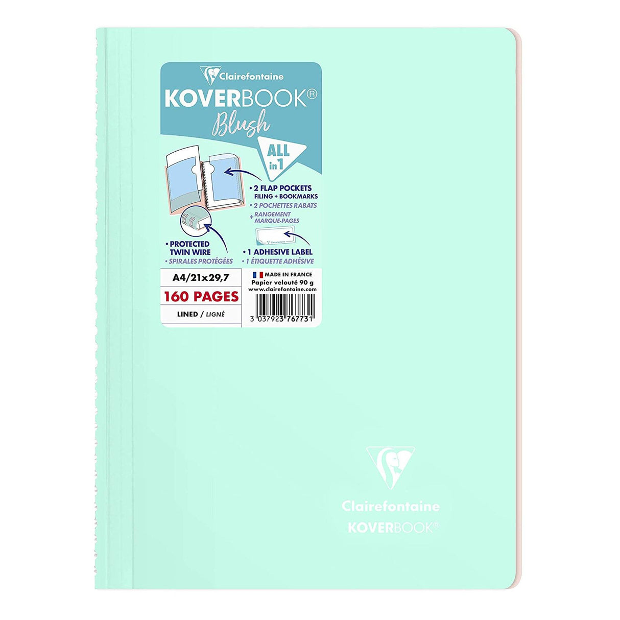Caiet Koverbook, cu spira, coperta polipropilena, diverse culori asortate 21x29.7cm 80 file dictando Caiet Clairefontaine 