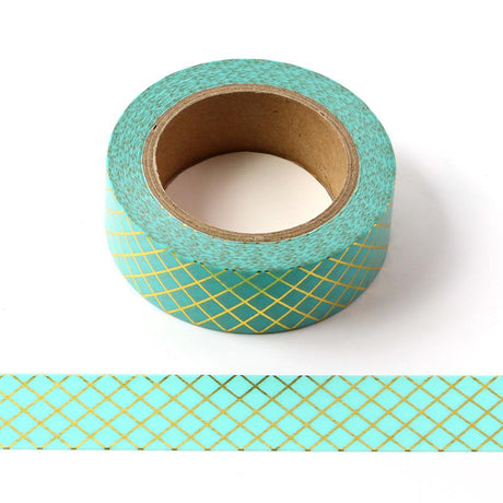 Banda Washi - Albastru Ciel Model Dungi Aurii Banda Washi Paperie.ro 
