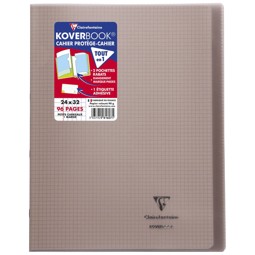 Caiet Koverbook, coperta polipropilena, gri, 24x32cm 48 file matematica Caiet Clairefontaine 