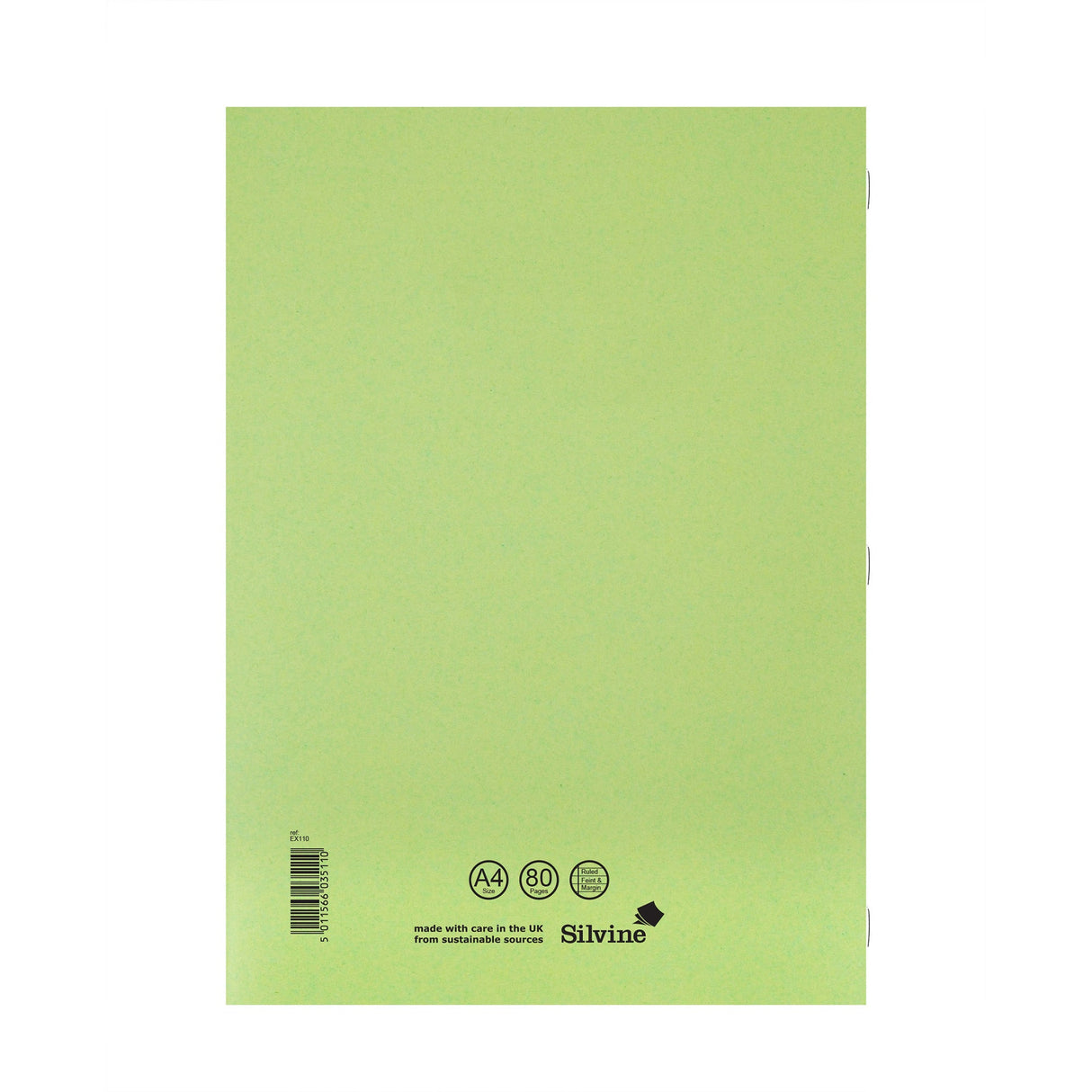 Caiet studentesc Silvine 40 de file dictando, 75g/mp, cu margine de 8mm si coperta verde Caiet Paperie.ro 