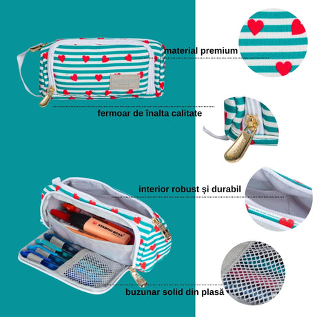 Penar Geeksta Design 5 linii turcoaz cu inimioare Penar Geeksta 