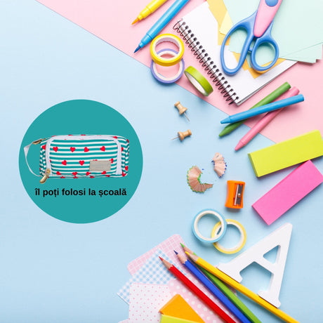 Penar Geeksta Design 5 linii turcoaz cu inimioare Penar Geeksta 