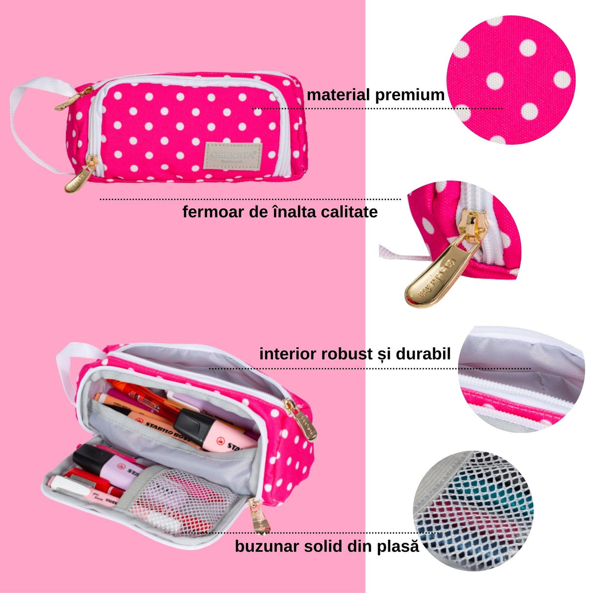 Penar Geeksta Design 2 Roz/Buline albe Penar Geeksta 