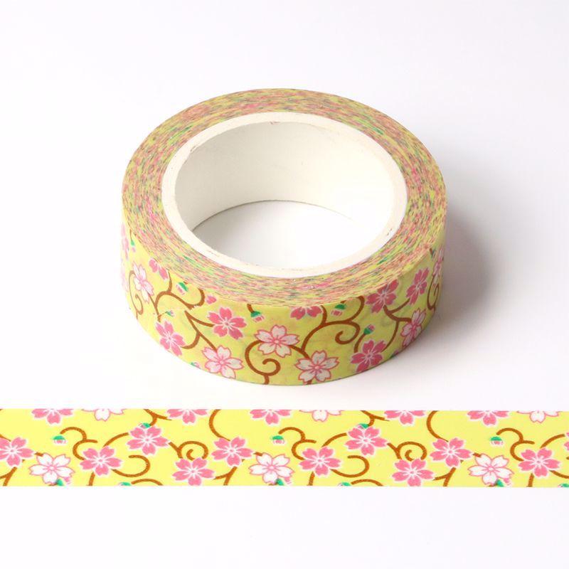 Banda Washi - Galben Pal Model Flori Banda Washi Paperie.ro 