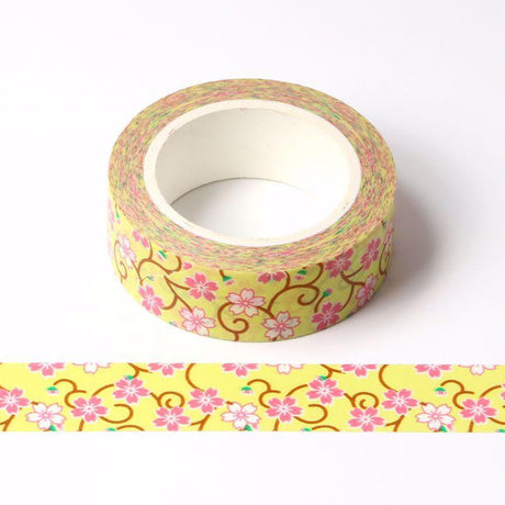 Banda Washi - Galben Pal Model Flori Banda Washi Paperie.ro 