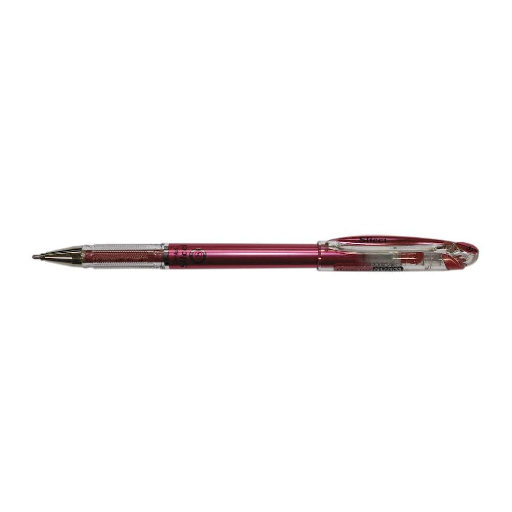 Roller cu gel Pentel Slicci, 0.8 mm, fara mecanism, rosu metalizat Rollere cu gel Pentel 