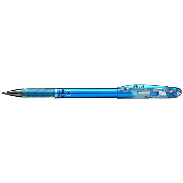 Roller cu gel Pentel Slicci, 0.8 mm, fara mecanism, albastru metalizat Rollere cu gel Pentel 