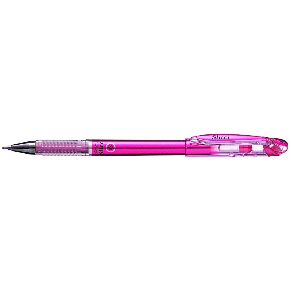 Roller cu gel Pentel Slicci, 0.8 mm, fara mecanism, roz metalizat Rollere cu gel Pentel 