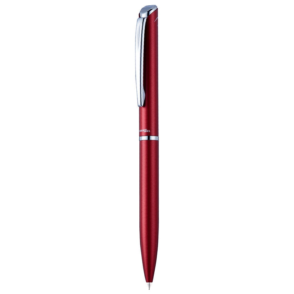 Roller cu gel Pentel EnerGel High Class, 0.7 mm, mecanism prin rasucire, mina neagra, corp metalic rosu Rollere cu gel Pentel 
