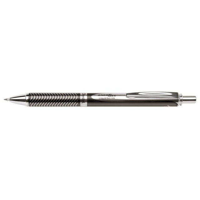 Roller cu gel Pentel EnerGel Sterling, 0.7 mm, cu mecanism, mina neagra, corp metalic negru Rollere cu gel Pentel 