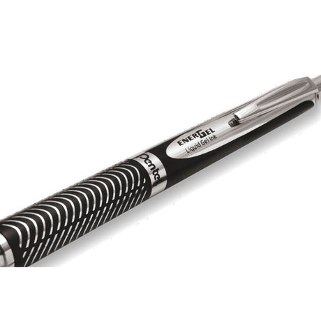 Roller cu gel Pentel EnerGel Sterling, 0.7 mm, cu mecanism, mina neagra, corp metalic negru Rollere cu gel Pentel 