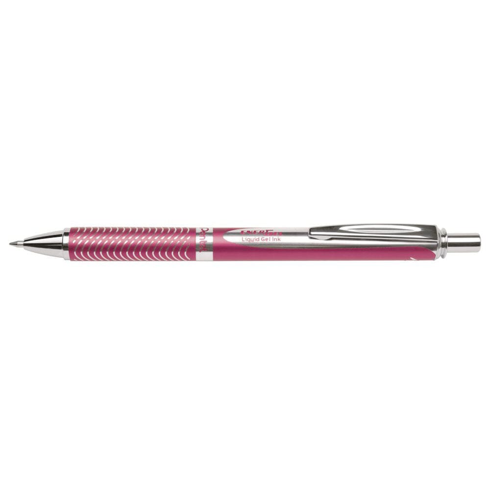 Roller cu gel Pentel EnerGel Sterling, 0.7 mm, cu mecanism, mina neagra, corp metalic rosu Rollere cu gel Pentel 