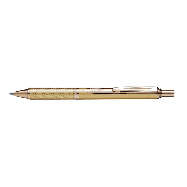 Roller cu gel Pentel EnerGel Sterling, 0.7 mm, cu mecanism, mina neagra, corp metalic auriu Rollere cu gel Pentel 