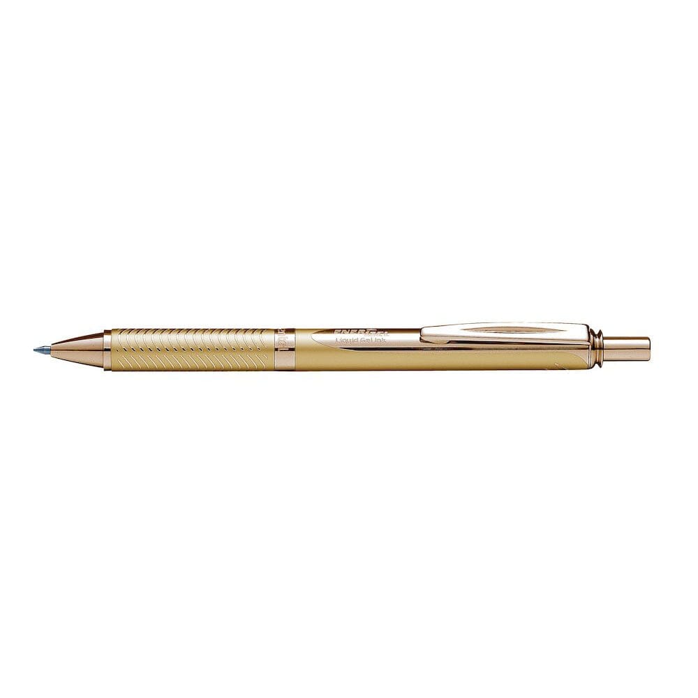 Roller cu gel Pentel EnerGel Sterling, 0.7 mm, cu mecanism, mina neagra, corp metalic auriu Rollere cu gel Pentel 