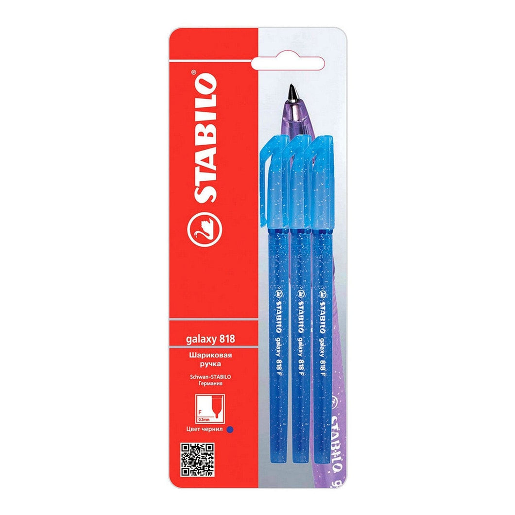 Pix fara mecanism Stabilo Galaxy 818, F, 3 bucati / set, albastru Pixuri colorate Stabilo 