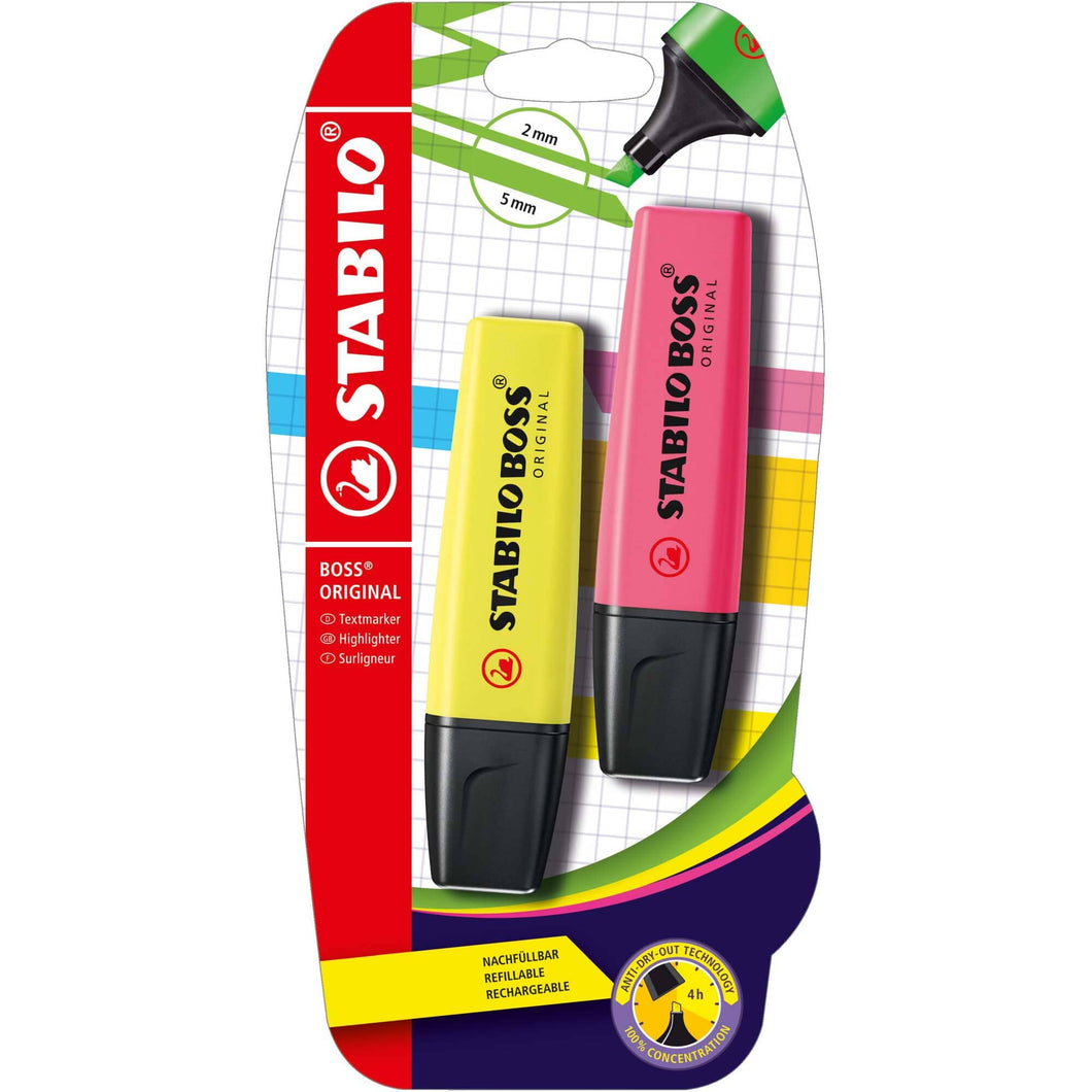 Textmarker Stabilo Boss Original, 2 culori / set, galben, roz Textmarkere Stabilo 