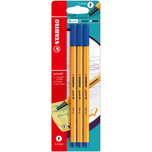 Fineliner Stabilo Point 88, 3 bucati / set, albastru Finelinere Stabilo 
