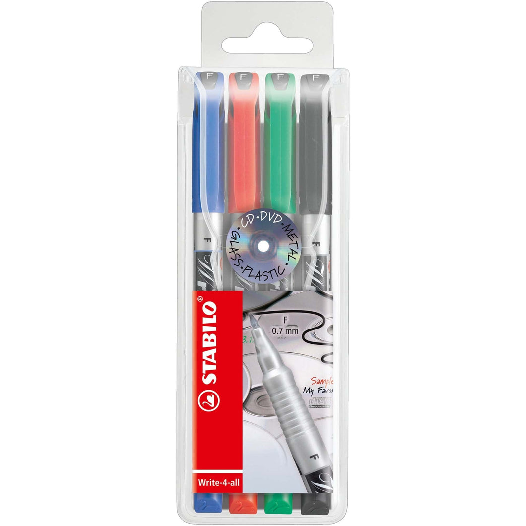 Marker permanent Stabilo Write-4-all, F, 4 culori / set model 2 Markere Stabilo 