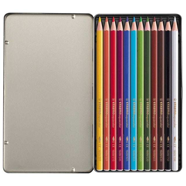 Creioane colorate Stabilo Aquacolor, 12 culori /set, cutie metalica Creioane colorate Stabilo 