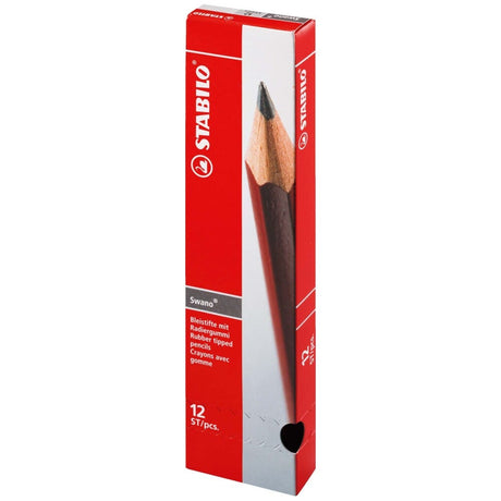 Creion grafit Stabilo Swano 4906, HB, cu radiera, coprt rosu, set 12 bucati Creioane grafit Stabilo 