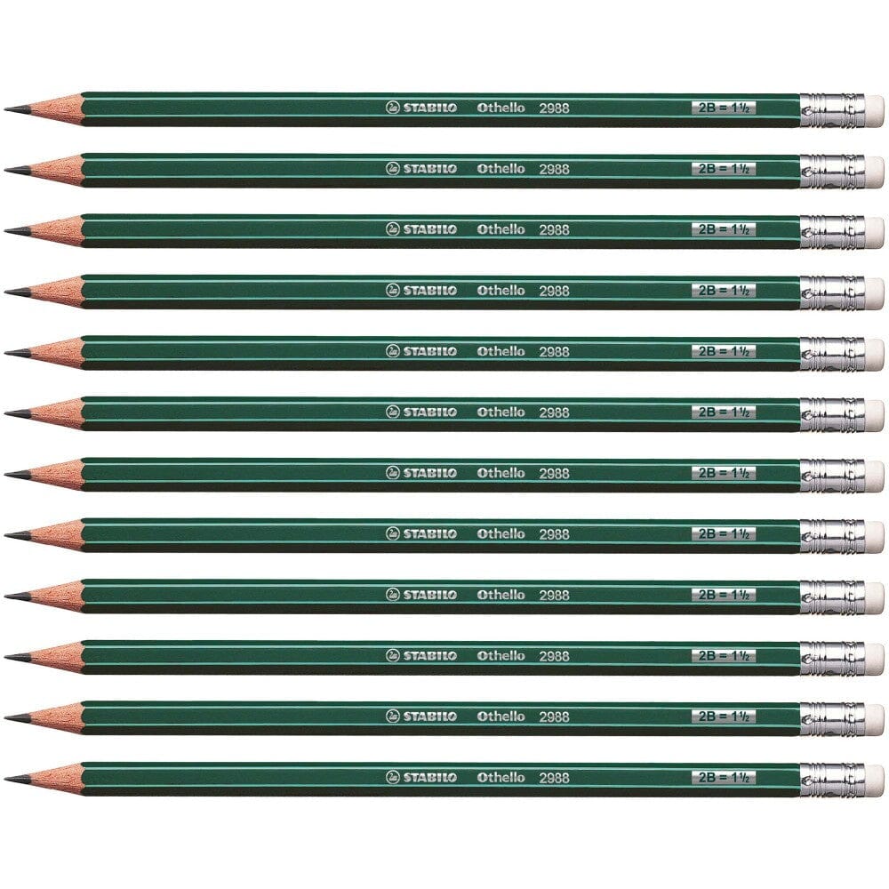 Creion grafit Stabilo Othello 2988, 2B, cu radiera, corp verde, set 12 bucati Creioane grafit Stabilo 