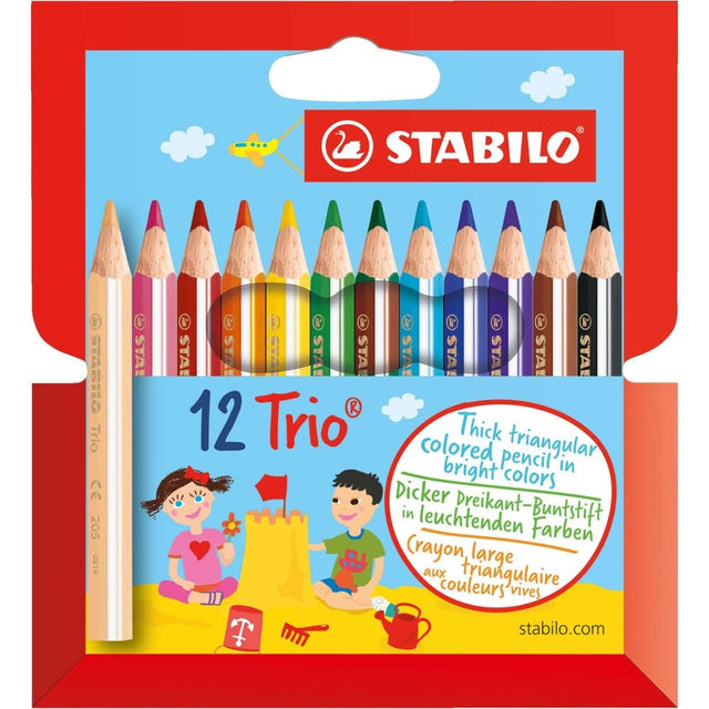 Creioane colorate Stabilo Trio Thick Short, 12 culori / set, ascutitoare Creioane colorate Stabilo 