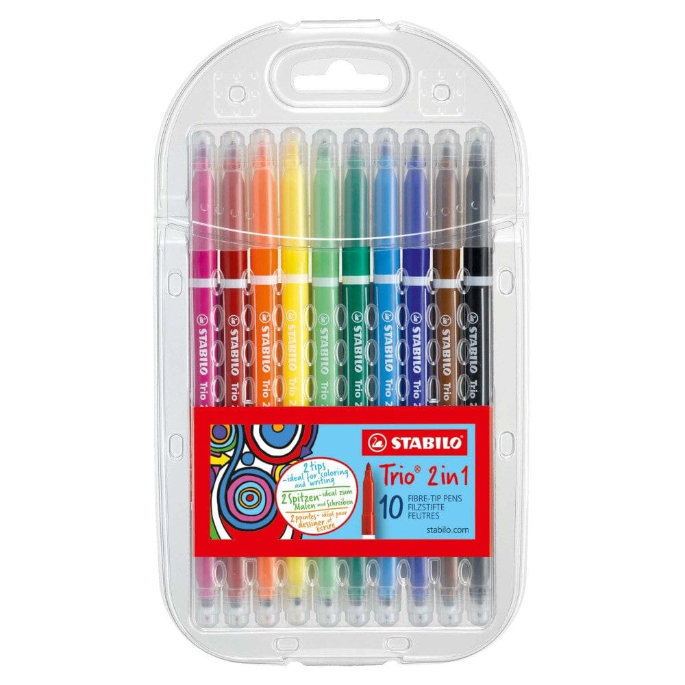 Carioca Stabilo Trio 2 in 1, 10 culori / set, etui plastic Carioci Stabilo 