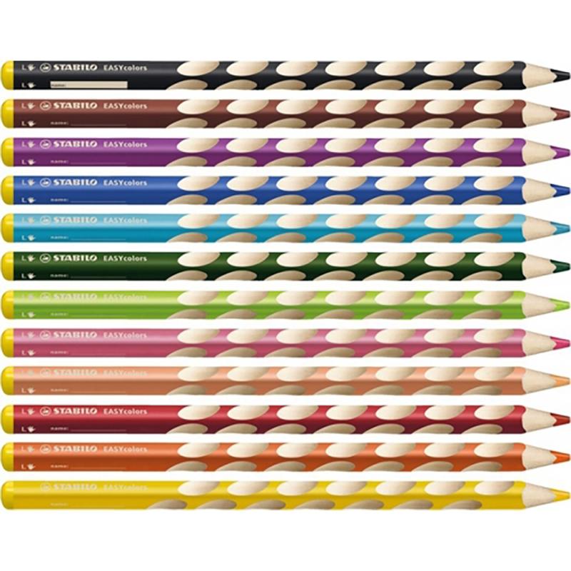 Creioane colorate Stabilo EasyColors, pentru stangaci, 6 culori/portofel carton Creioane colorate Stabilo 
