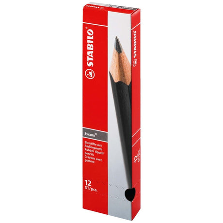 Creion grafit Stabilo Swano 4909 HB, cu radiera, corp negru, set 12 bucati Creioane grafit Stabilo 