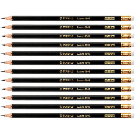 Creion grafit Stabilo Swano 4909 HB, cu radiera, corp negru, set 12 bucati Creioane grafit Stabilo 