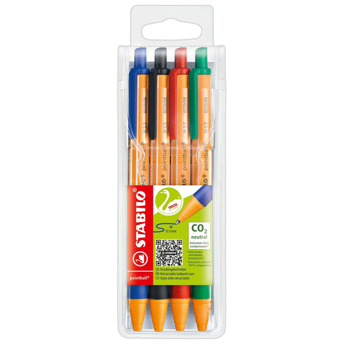 Pix cu mecanism Stabilo Pointball 4 culori / set Pixuri colorate Stabilo 