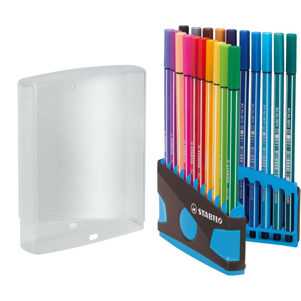 Carioca Stabilo Pen 68, 20 culori / set, ColorParade, suport antracit / bleu Carioci Stabilo 