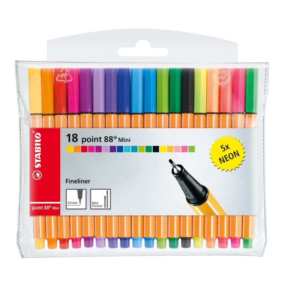 Fineliner Stabilo Point 88 Mini, 18 bucati / set, 13 + 5 culori neon Finelinere Stabilo 