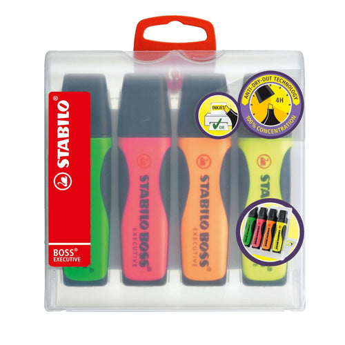 Textmarker Stabilo Boss Executive, 4 culori / set, cu suport birou Textmarkere Stabilo 