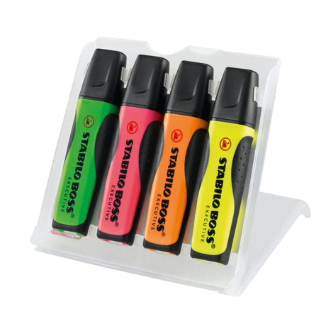 Textmarker Stabilo Boss Executive, 4 culori / set, cu suport birou Textmarkere Stabilo 