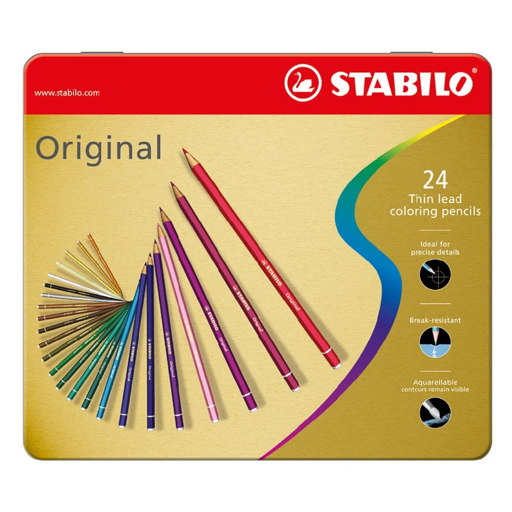 Creioane colorate Stabilo Original, 24 culori / set, cutie metalica Creioane colorate Stabilo 