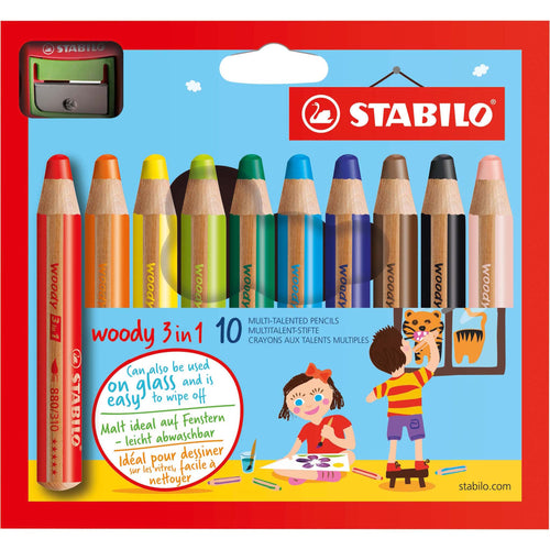 Creioane colorate Stabilo Woody 3-in-1 10 culori/set+ascutitoare Creioane colorate Stabilo 