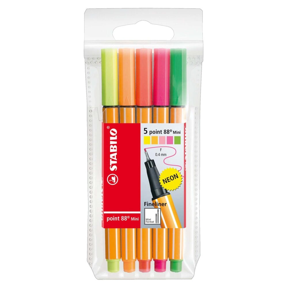 Fineliner Stabilo Point 88 Mini, 5 culori neon/ set Finelinere Stabilo 