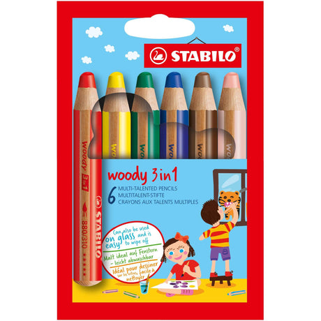 Creioane colorate Stabilo woody 3 in 1, 10 mm, 6 culori / set Creioane colorate Stabilo 