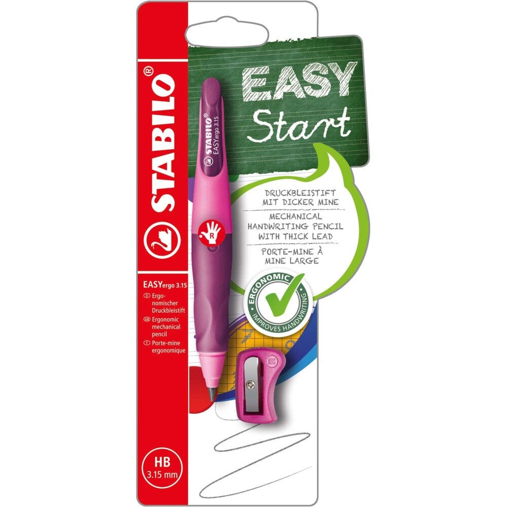 Creion mecanic Stabilo EASYergo 3.15, pentru dreptaci, roz / lila, cu ascutitoare Creioane mecanice Stabilo 