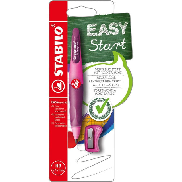 Creion mecanic Stabilo EASYergo 3.15, pentru dreptaci, roz / lila, cu ascutitoare Creioane mecanice Stabilo 