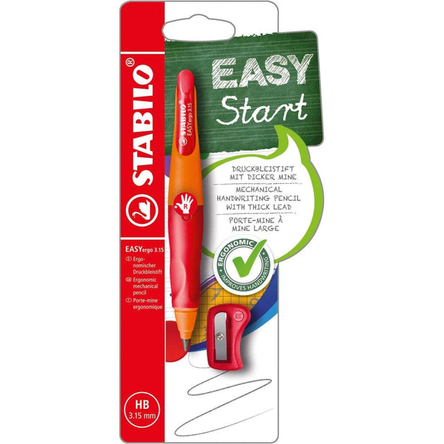 Creion mecanic Stabilo EASYergo 3.15, pentru dreptaci, portocaliu / rosu, cu ascutitoare Creioane mecanice Stabilo 