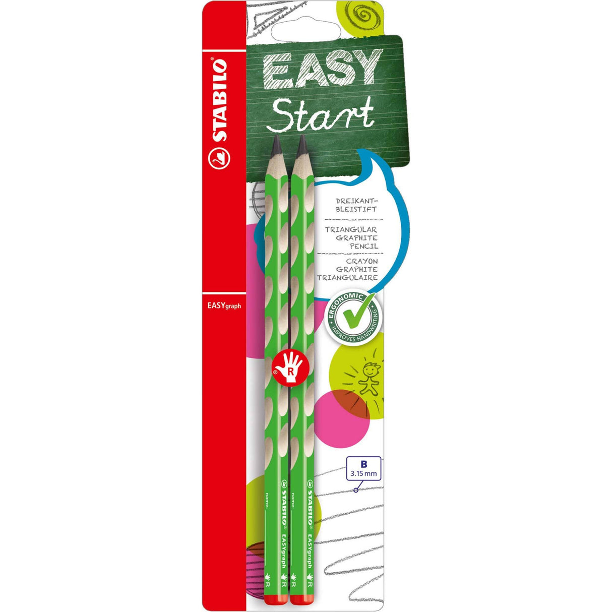 Creion grafit Stabilo EASYgraph, B, pentru dreptaci, verde, set 2 bucati / blister Creioane grafit Stabilo 