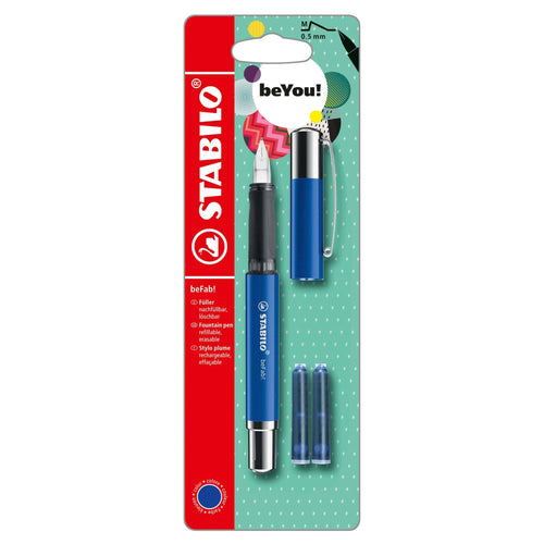 Stilou Stabilo BeYou! beFab!, Uni Colors, M, albastru, 2 rezerve Stilouri Stabilo 